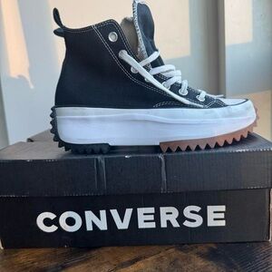 Converse Run Star Hike Platform High Top Sneakers Black White Gum Sole M6 W7.5
